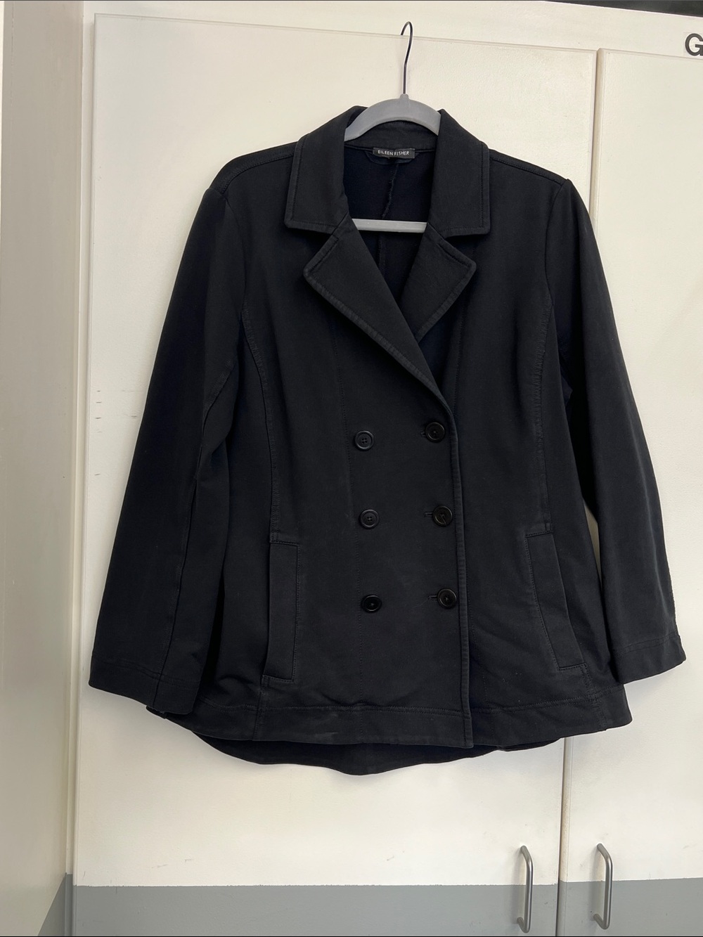 Eileen Fisher Black Double-Breasted Peacoat Jacket Outerwear Large